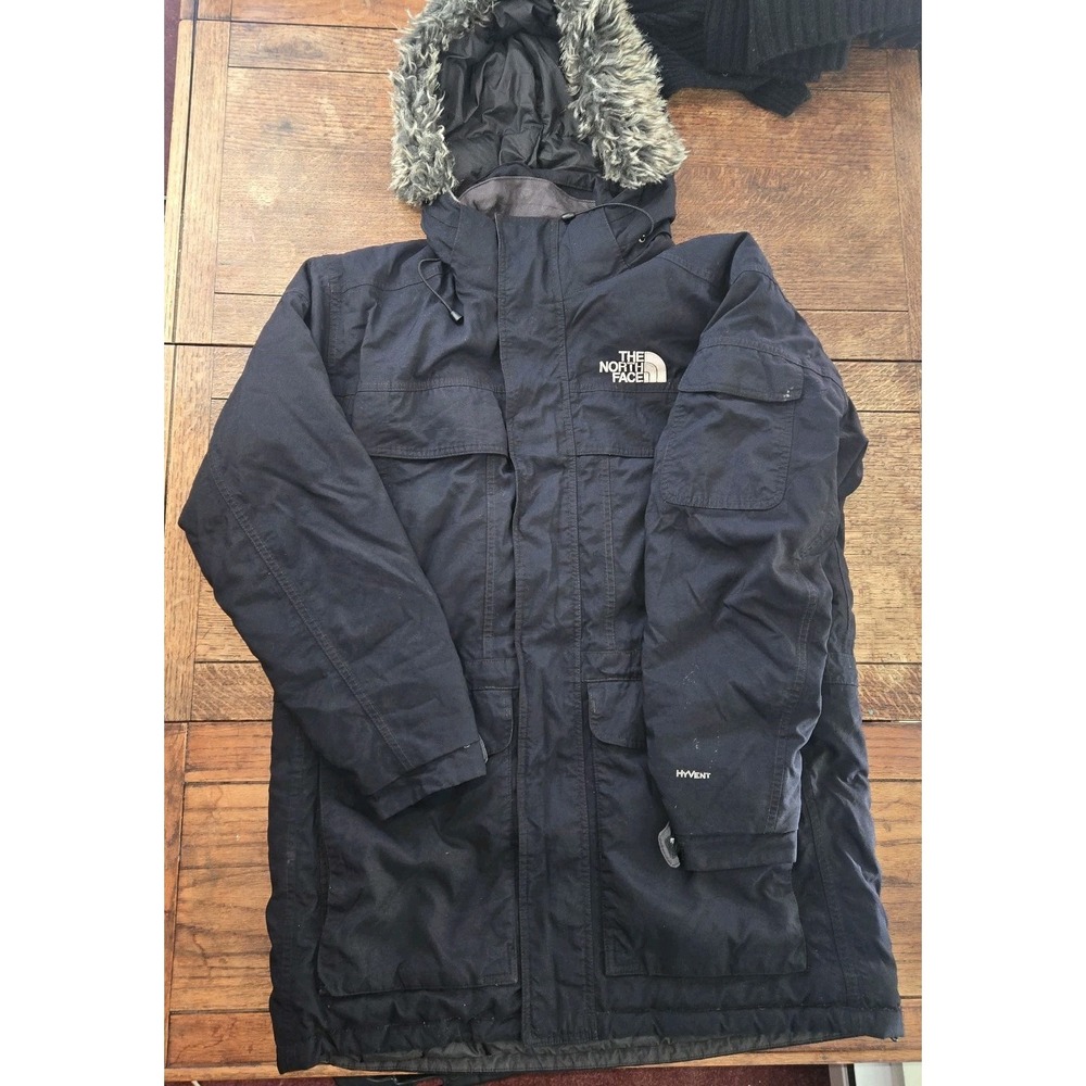 North Face McMurdo Parka Down Jacket Men Sz Md Black Fur Hood Dryvent Heavy Af